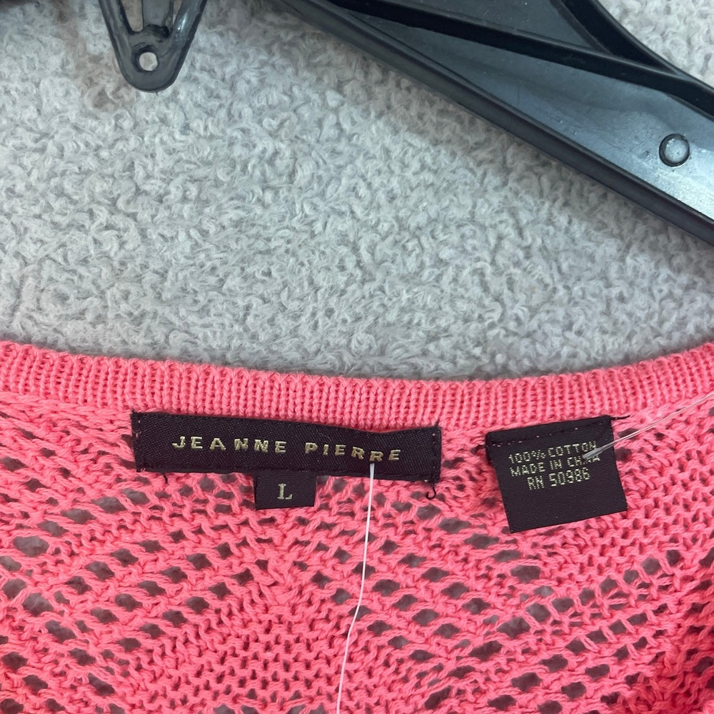 NWT Jeanne Pierre Sweater Women's Large Pink 100% Cotton Crochet Knit 3/4 Sleeve - Picture 5 of 8